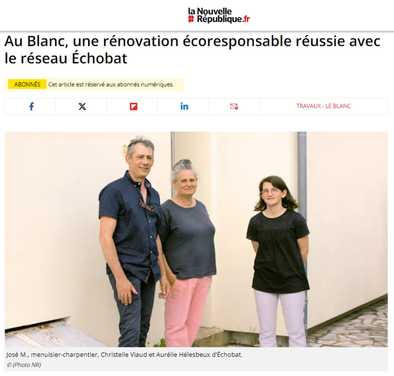 2024.07.12 – Article La Nouvelle République – Visite de chantier ITE fibre de bois au Blanc – CVL 36 – ÉCHOBAT